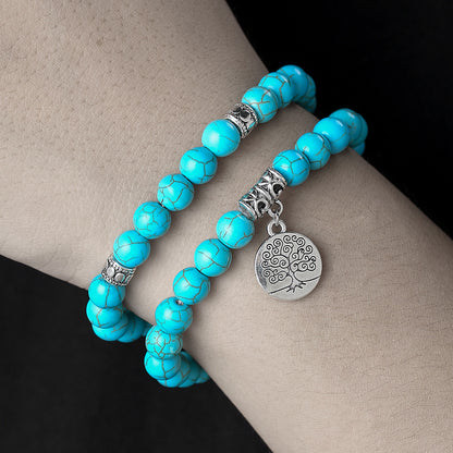 European and American new fashion personalized wooden bead beaded bracelet male trendy hip-hop niche beach wind stacked wearing natural stone bracelet