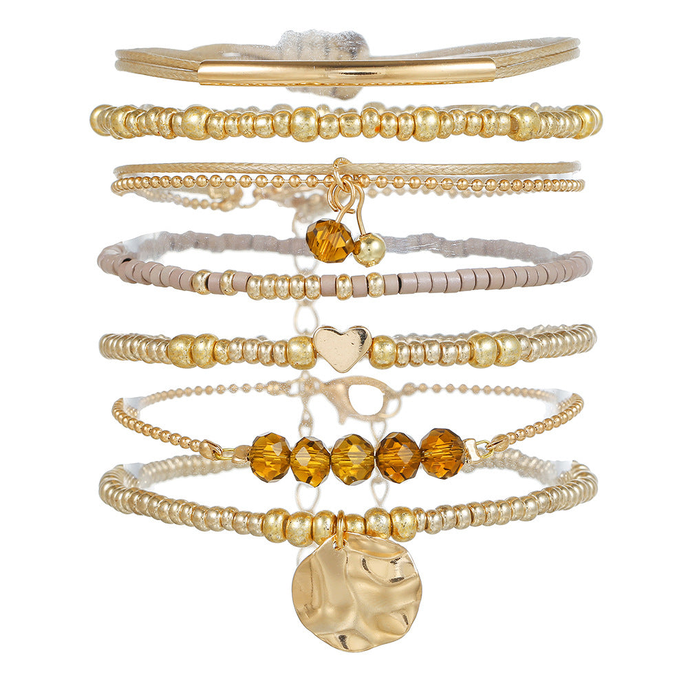 European and American fashion rice bead beaded bracelet bracelet, female bohemian style round beads multi-layer stacked crystal bracelet wholesale