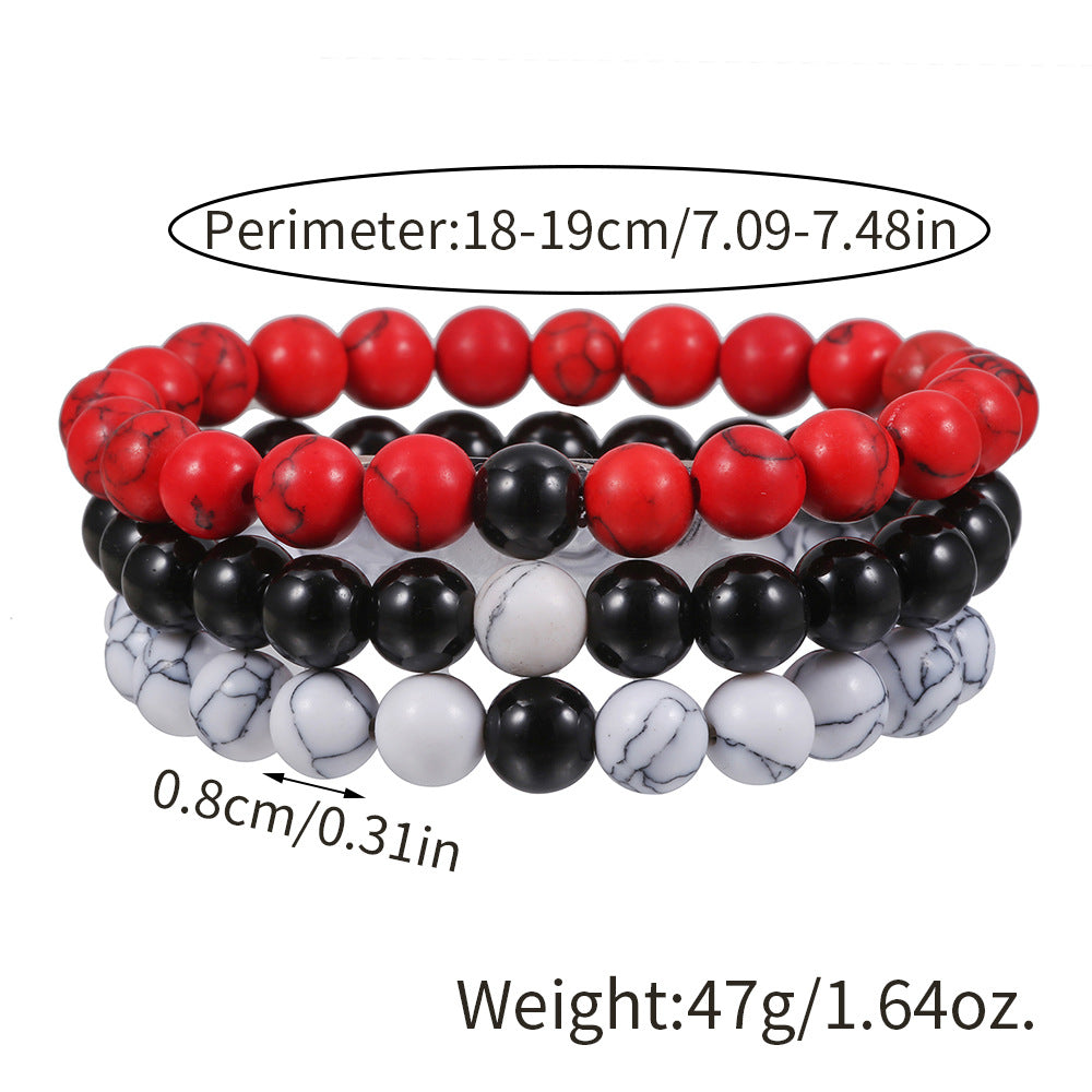 Amazon cross-border explosion 8mm black diamond red pine turquoise beaded bracelet men's, European and American fashion jewelry set