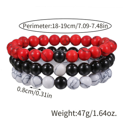 Amazon cross-border explosion 8mm black diamond red pine turquoise beaded bracelet men's, European and American fashion jewelry set