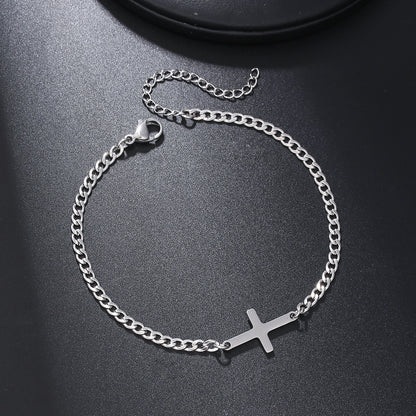 Fashion Cold Wind Stainless Steel Cuban NK Chain Double Layer Stacked Cross Bracelet Men's Hip Hop Street Bracelet Set
