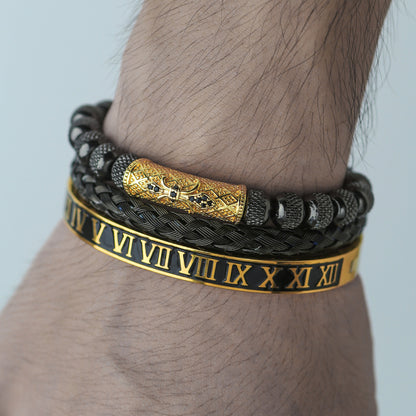 European and American retro zircon pipe bend braided bracelet bracelet set, dripping Roman letter braided stainless steel bracelet
