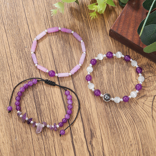 Cross-border hot sale natural amethyst opal bracelet set, wedding jewelry geometric gravel amethyst bracelet women