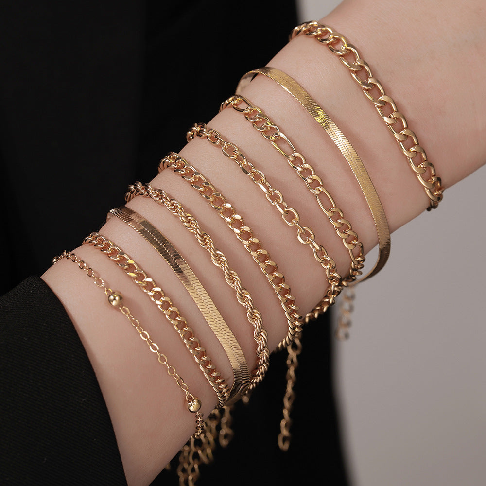 European and American cross-border jewelry simple multi-layer metal blade chain bracelet Bohemian fashion multi-layer stacked bracelet