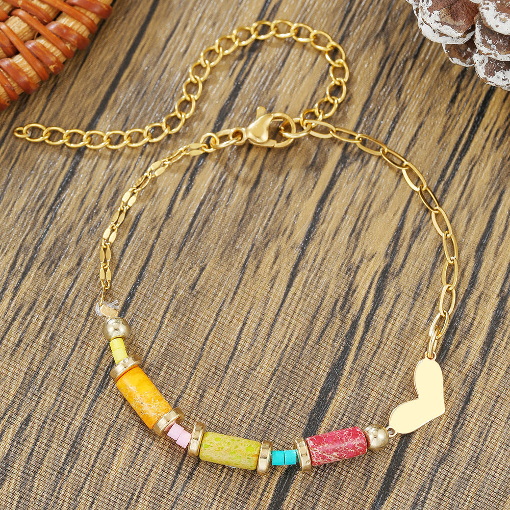 Simple Crystal Pearl Girlfriend Bracelet Bohemian Rainbow Rice Beads Beaded Cross Love Friendship Bracelet