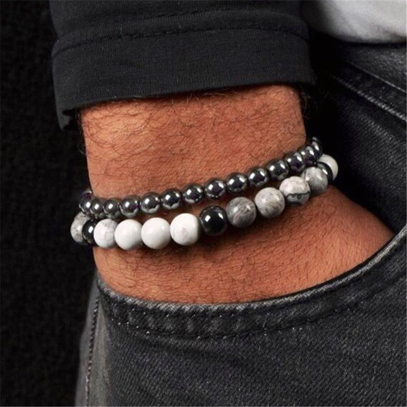 Hip-hop jewelry African pine yellow tiger eye volcanic stone beaded bracelet natural stone bracelet trendy men's jewelry wholesale