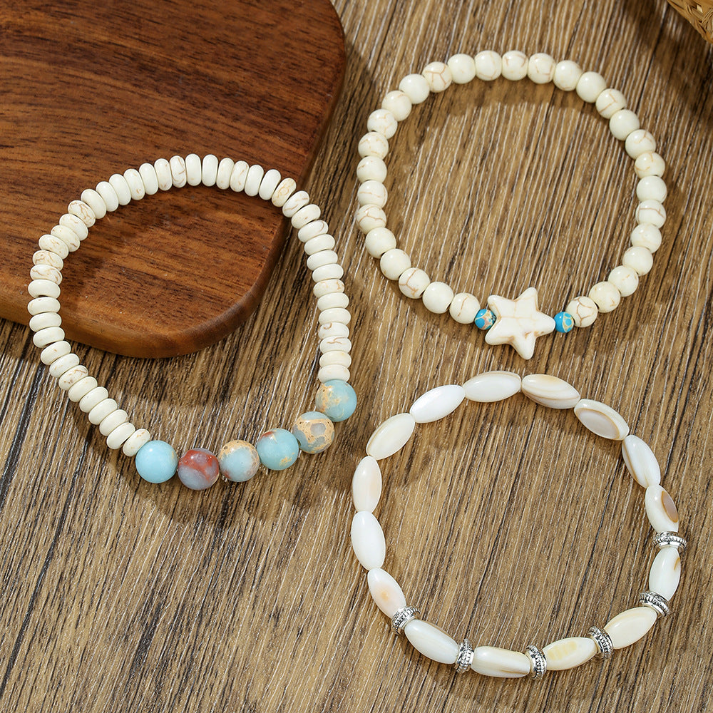 Vacation wind bohemian shell bracelet ins niche men stacked with regal stone turquoise pentagram bracelet