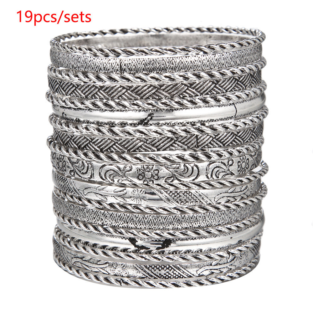 Europe and the United States cross-border stacking Bohemian metal bracelet set retro exaggerated mixing and matching hollow love bracelet jewelry
