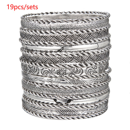 ins European and American cross-border irregular punk stacked bracelet combination rhombus twist twisted glossy bracelet women's 6-piece set