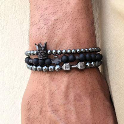 European and American new retro men's turquoise volcanic stone beaded bracelet simple design double-layer stacked bracelet combination