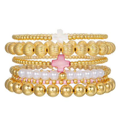 Cross-border new fashion OL style CCB bracelet seven-piece set Bohemian multi-layer stacked elastic cross bracelet