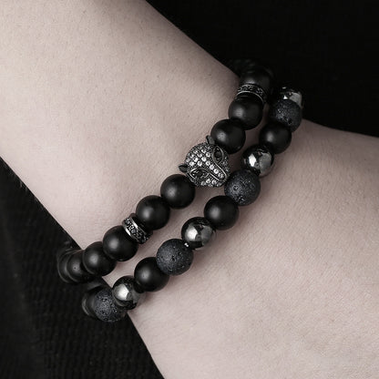 Amazon hot-selling jewelry, matte black micro-inlaid septum leopard head dumbbell bracelet combination foreign trade jewelry wholesale