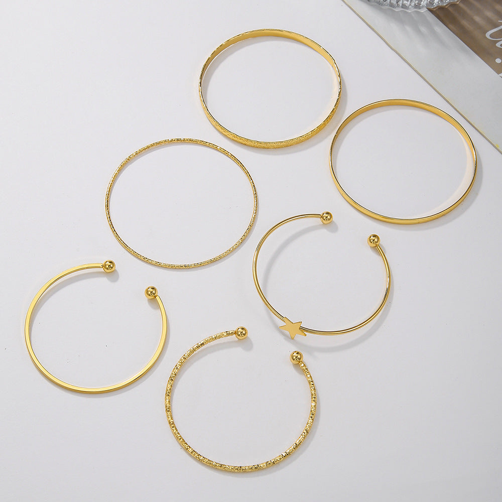 Retro personality exaggerated opening five-pointed star bracelet set 6 gold glossy irregular bracelets Cuff bracelets