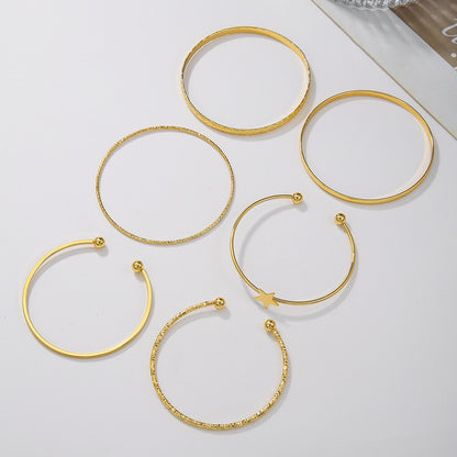 Retro personality exaggerated opening five-pointed star bracelet set 6 gold glossy irregular bracelets Cuff bracelets