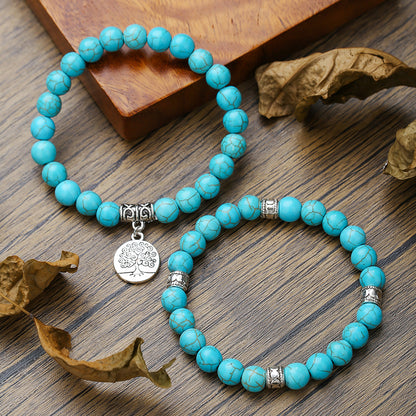 Amazon hot-selling jewelry cross-border supply 8mm turquoise bracelet two-piece set world tree bracelet couple bracelet