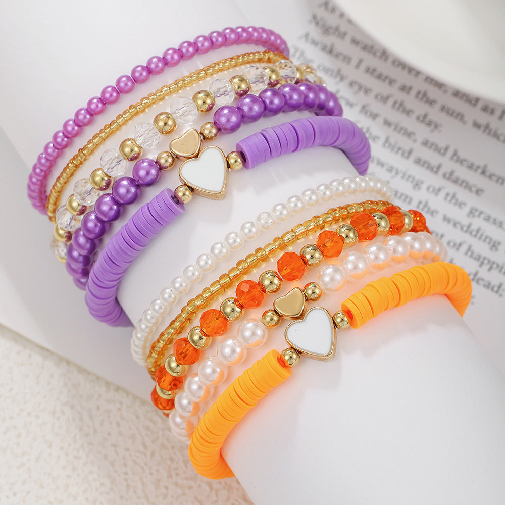European and American children's bracelet set Bohemian elastic beaded pearl bracelet dripping oil love soft pottery friendship bracelet