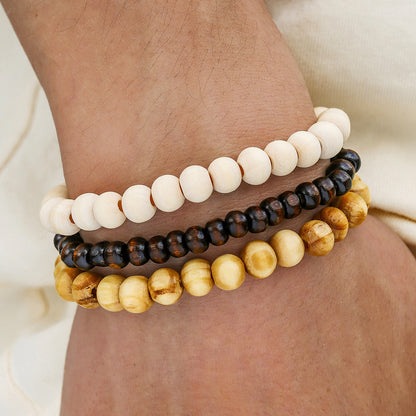 European, American Bohemian style literary and retro multi-piece wooden bead bracelet simple and versatile men's multi-layer wooden bead bracelet
