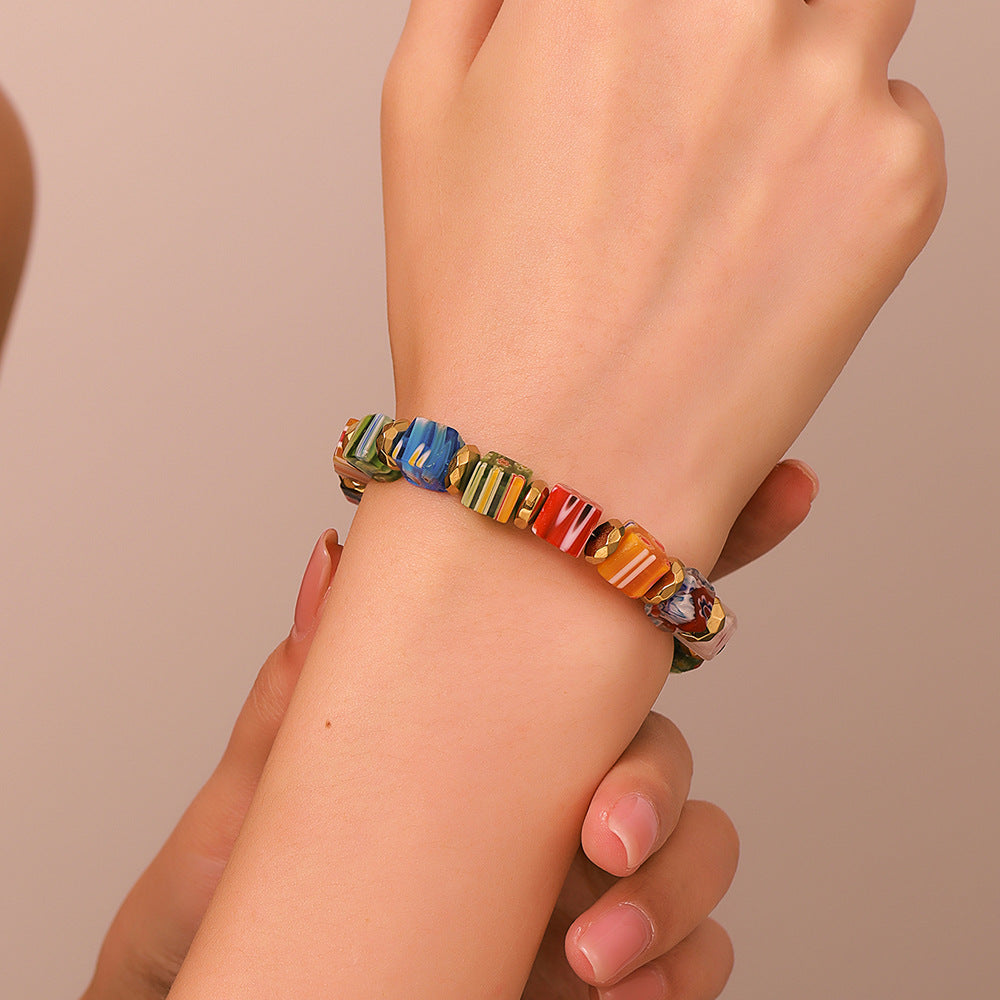 Handmade Murano Glazed Crystal Bracelet | Thousand Flowers Beaded