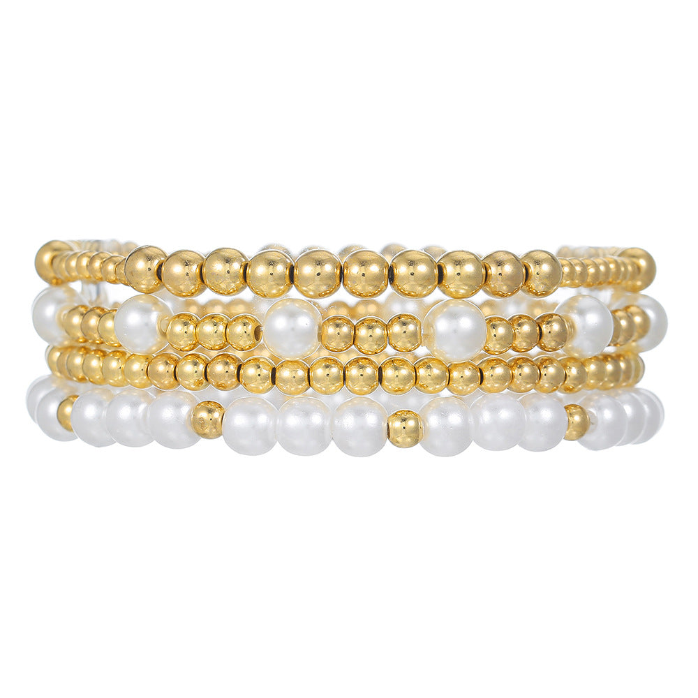 Cross-border hot-selling CCB fashion simple beaded bracelet retro high-grade elastic beaded stacking bracelet set