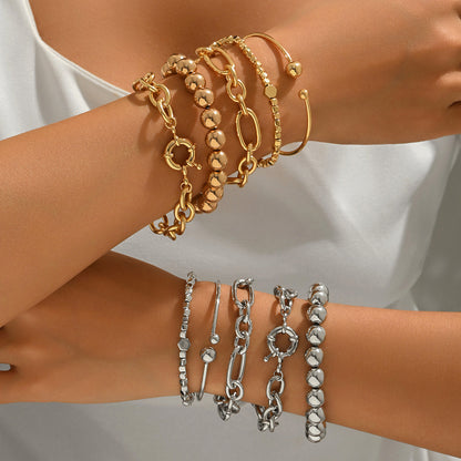 European and American cross-border bracelet retro chain bracelet simple geometric opening round bead gold glossy bracelet bracelet set