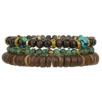 Cross-border supply European, American natural wood beads African turquoise coconut shell elastic bracelet DIY handmade 3-piece wooden bead bracelet