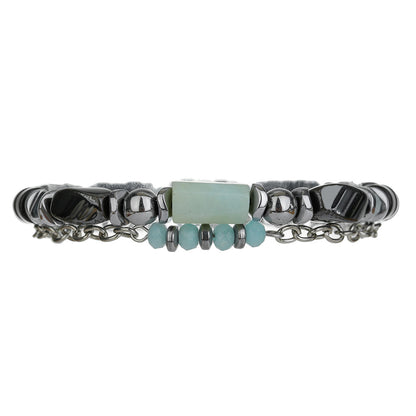 Natural stone and wood bead bracelet men's black matte beaded adjustable chain bracelet multi-layer stacked men's bracelet combination