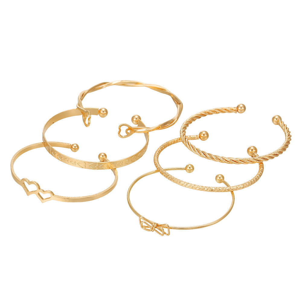 Amazon's new European and American style metal bracelet Women's Butterfly Festival love couple bracelet 6 stacked wearing set bracelets