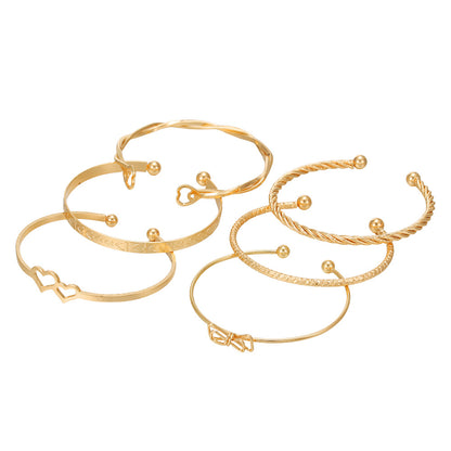 Amazon's new European and American style metal bracelet Women's Butterfly Festival love couple bracelet 6 stacked wearing set bracelets