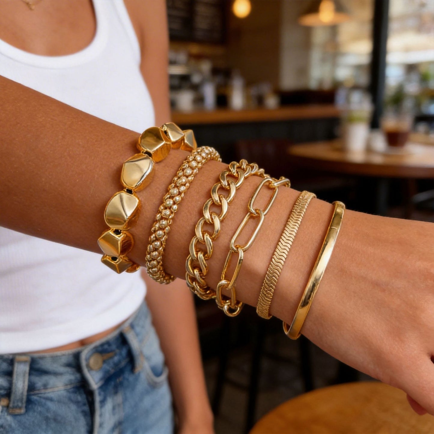 European and American new corn NK chain personalized bracelet set creative simple multi-layer stacked geometric bracelet 6-piece set