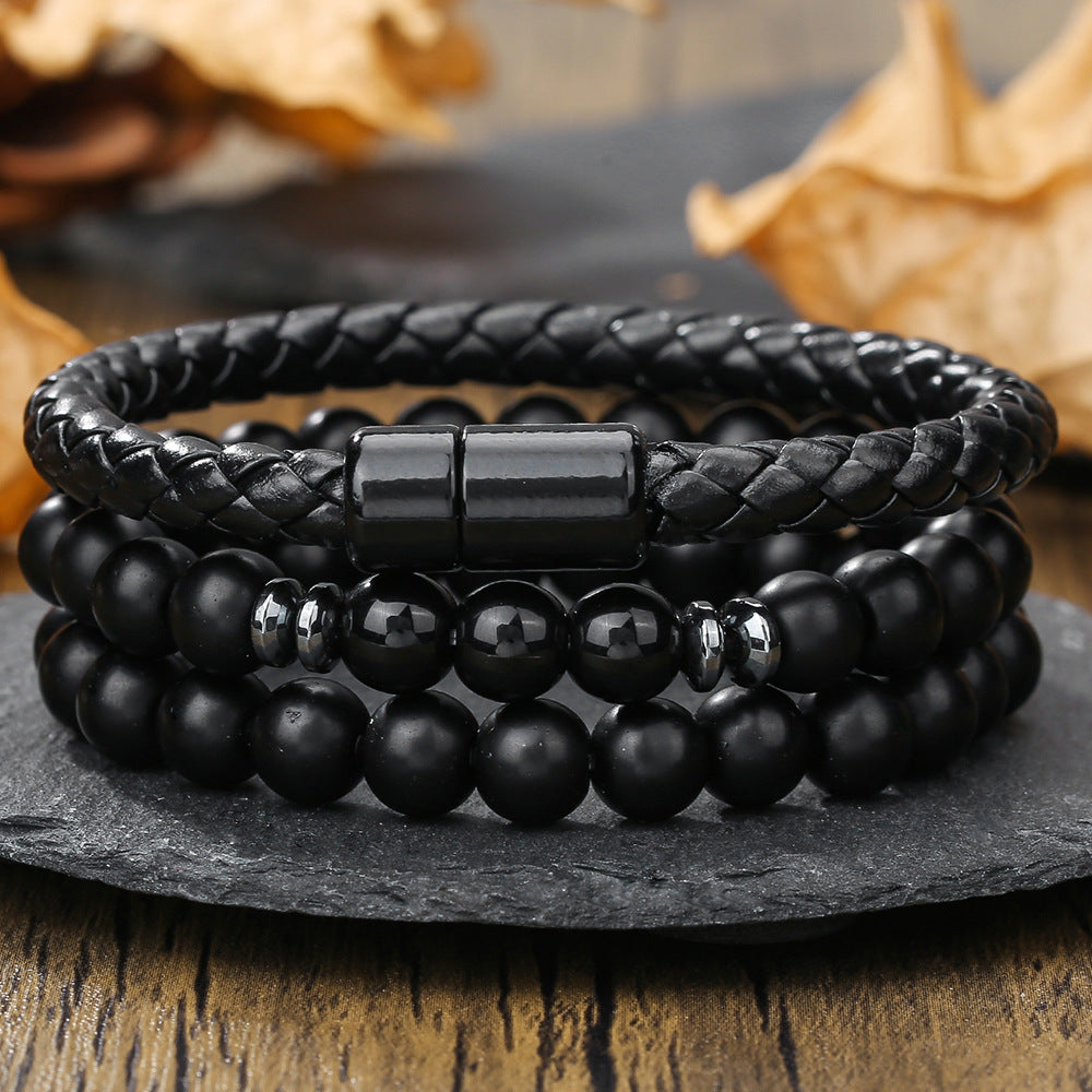European and American new fashion personalized wooden bead beaded bracelet male trendy hip-hop niche beach wind stacked wearing natural stone bracelet