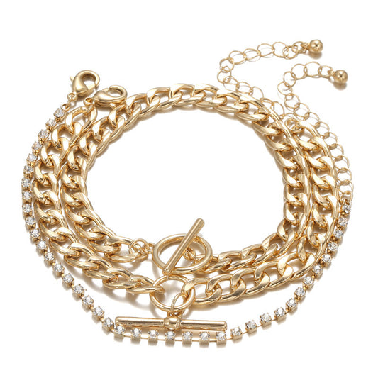 European and American cross-border jewelry, temperament versatile claw chain diamond multi-layer jewelry women, retro multi-element chain bracelet set