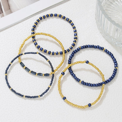 Bohemian vacation style crystal = beaded bracelet set ins niche design sense girlfriend friendship rice bead bracelet