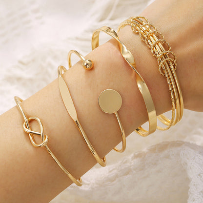 Bohemian retro stacked bracelet set, disc knotted geometric metal open bracelet, female couple bracelet.