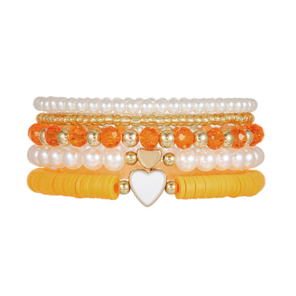 European and American children's bracelet set Bohemian elastic beaded pearl bracelet dripping oil love soft pottery friendship bracelet