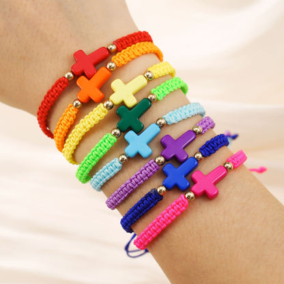 Cross-border fashion rope woven cross bracelet bohemian color hand rope adjustable stacked couple bracelet