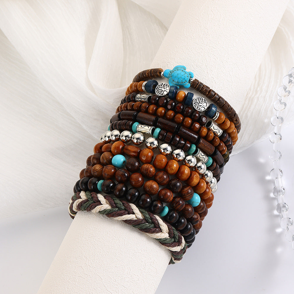 Cross-border new products, handmade beaded set bracelet, men's retro wooden bead elastic bracelet, coconut shell bracelet