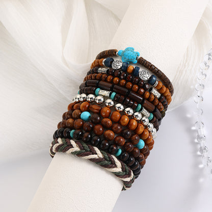 Cross-border new products, handmade beaded set bracelet, men's retro wooden bead elastic bracelet, coconut shell bracelet