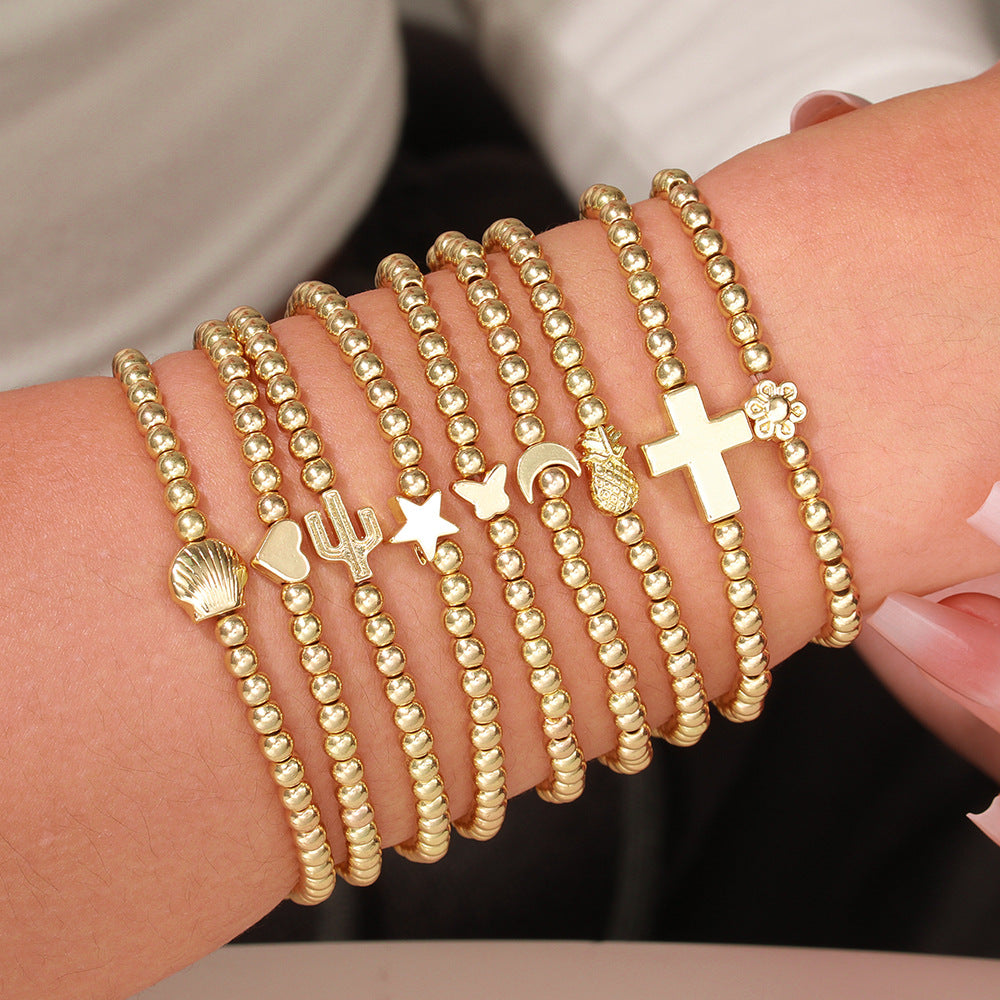 European and American environmental protection CCB beaded stacked bracelet female elastic moon cross cactus shell love bracelet female