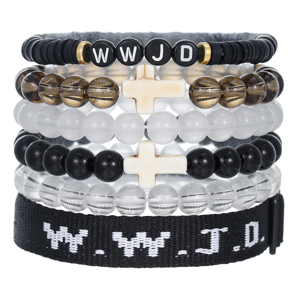 Cross-border hot-selling WWJD cross bracelet bracelet, natural stone unisex charm, faith, friendship, soft ceramic bracelet