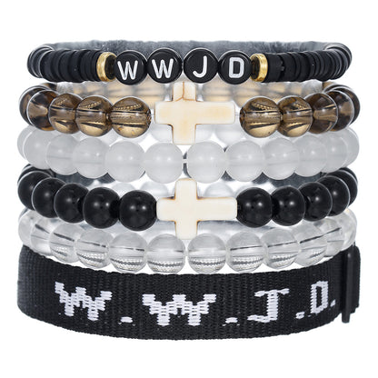 Cross-border hot-selling WWJD cross bracelet bracelet, natural stone unisex charm, faith, friendship, soft ceramic bracelet