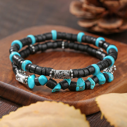 Vintage Men's Wood Bead Turquoise Bracelet Combination Multilayer Stacked Elastic Beaded Bracelet Hip Hop Vacation Bracelet Men