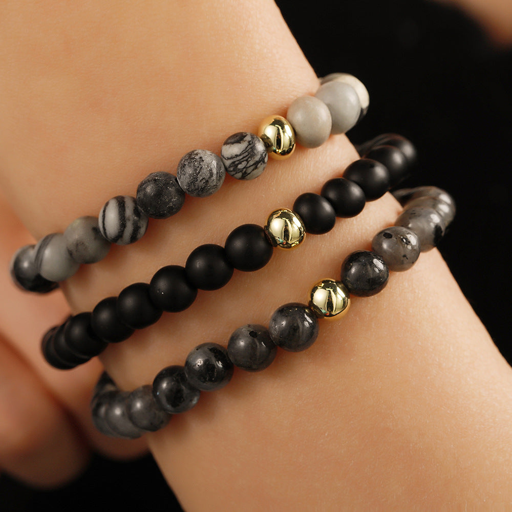 Retro 6mm beaded bracelet set ins style temperament simple 3 sets of elastic bracelets female factory direct sales