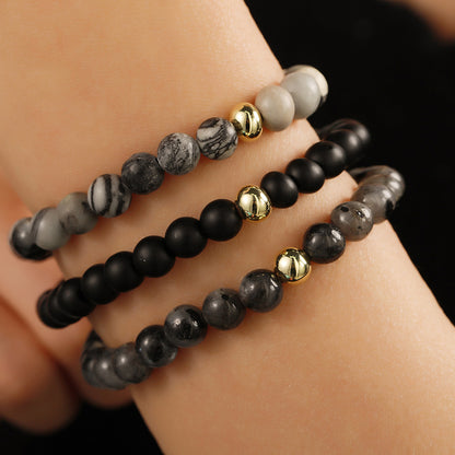 Retro 6mm beaded bracelet set ins style temperament simple 3 sets of elastic bracelets female factory direct sales