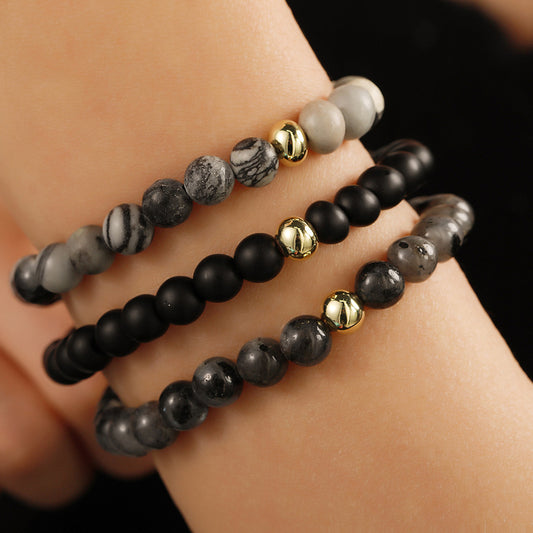 Retro 6mm beaded bracelet set ins style temperament simple 3 sets of elastic bracelets female factory direct sales