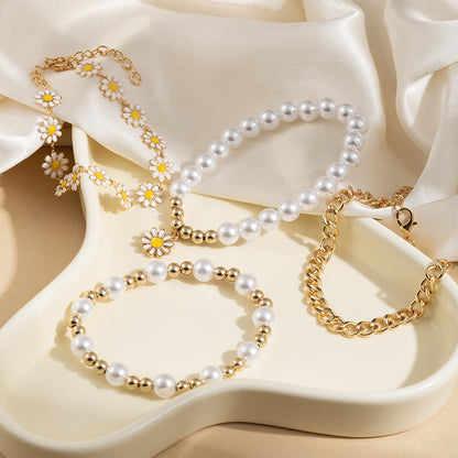 Europe and the United States cross-border summer vacation wind flower bracelet set Bohemian beach wind daisy pearl bracelet wholesale
