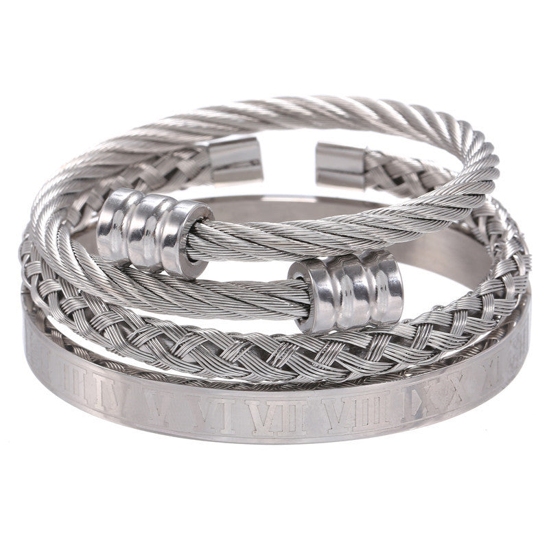 European and American punk jewelry retro trend stainless steel winding three-color square bracelet bracelet wholesale accessories men