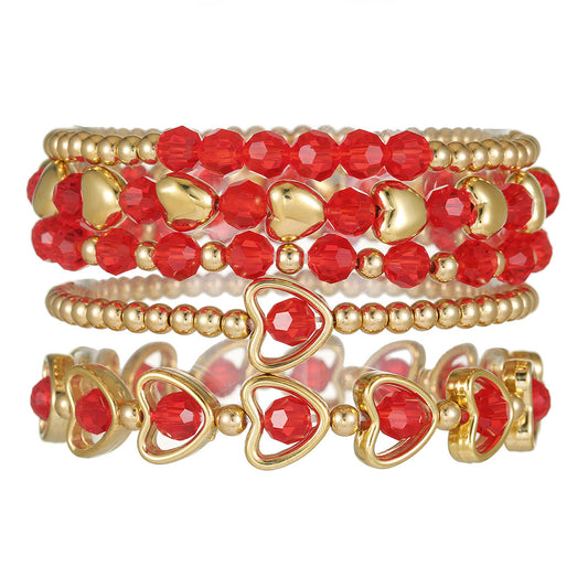 Cross-border multi-layer red crystal bead love CCB beaded bracelet Valentine's Day stacked fashion versatile friendship bracelet