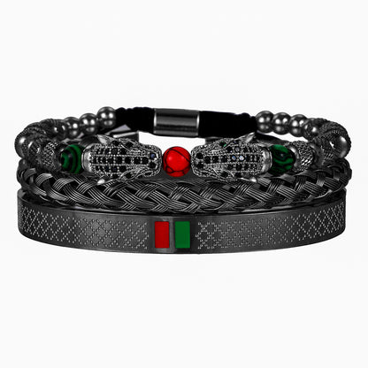 Cross-border hot-selling stainless steel zircon leopard head woven bracelet bracelet combination, fashionable C-shaped titanium steel bracelet