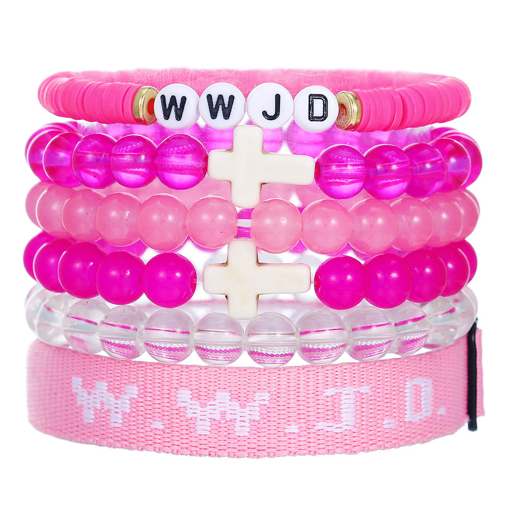 Cross-border hot-selling WWJD cross bracelet bracelet, natural stone unisex charm, faith, friendship, soft ceramic bracelet