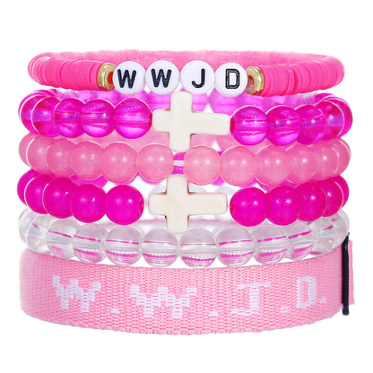 Cross-border hot-selling WWJD cross bracelet bracelet, natural stone unisex charm, faith, friendship, soft ceramic bracelet